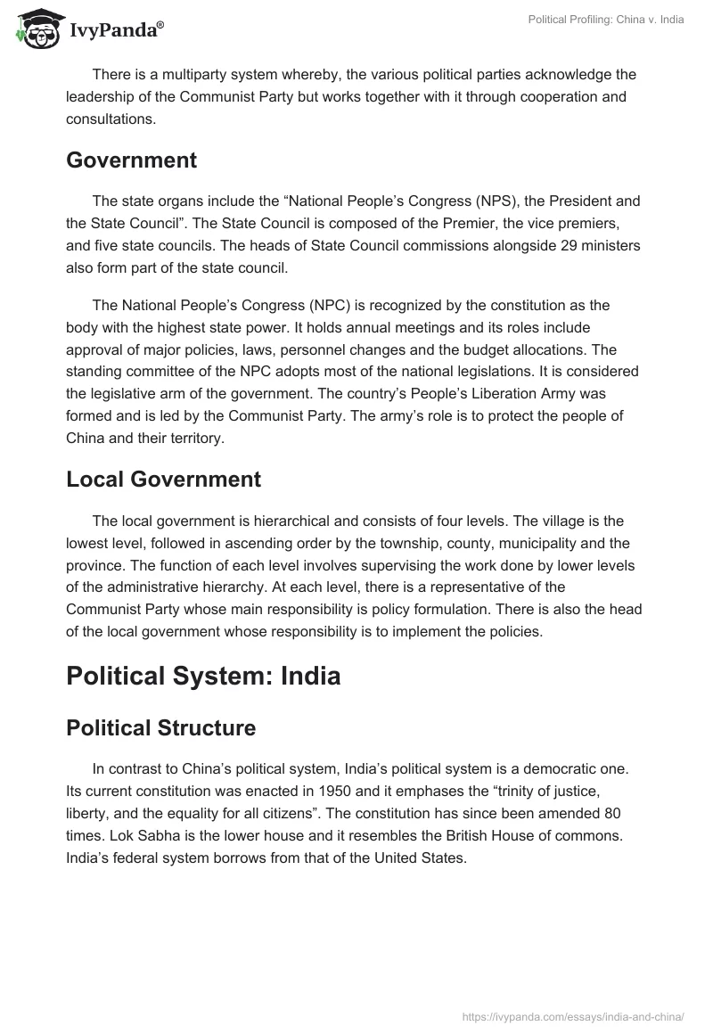 Political Profiling: China v. India. Page 2