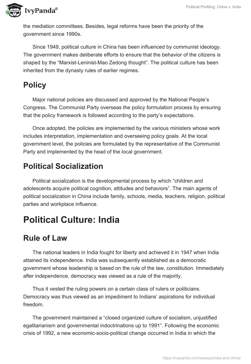 Political Profiling: China v. India. Page 5