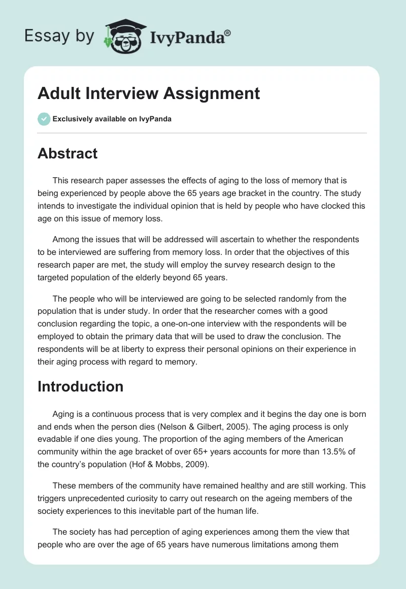 Adult Interview Assignment. Page 1