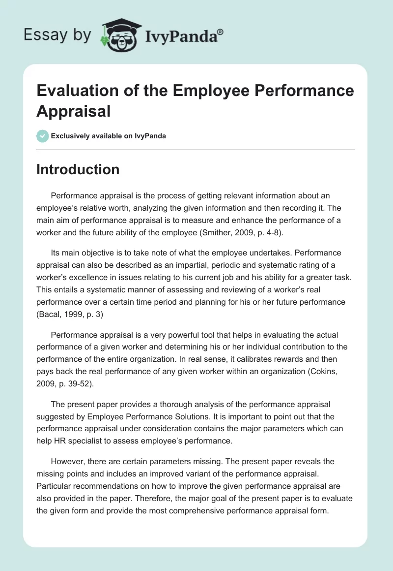 Evaluation of the Employee Performance Appraisal. Page 1