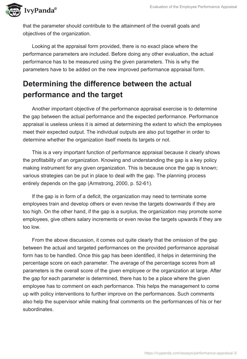 Evaluation of the Employee Performance Appraisal. Page 3