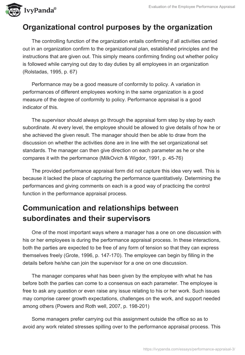 Evaluation of the Employee Performance Appraisal. Page 4