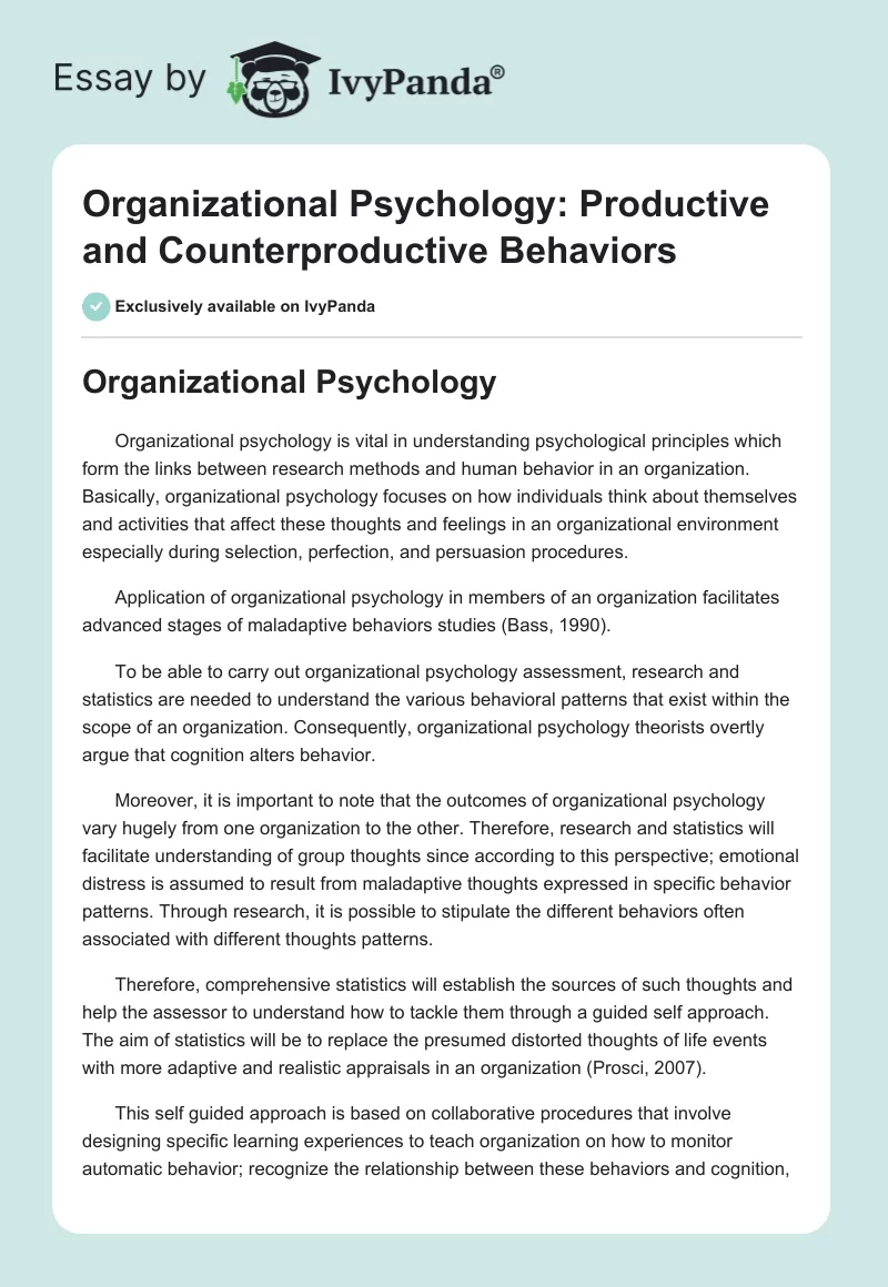 Organizational Psychology: Productive and Counterproductive Behaviors. Page 1