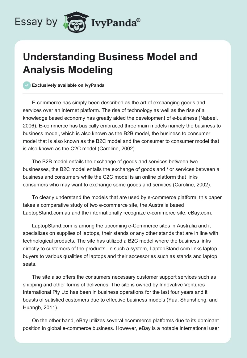 Understanding Business Model and Analysis Modeling. Page 1