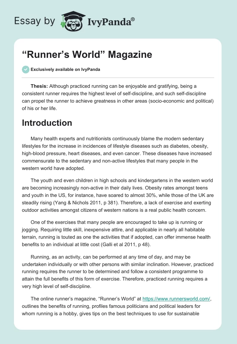 “Runner’s World” Magazine. Page 1