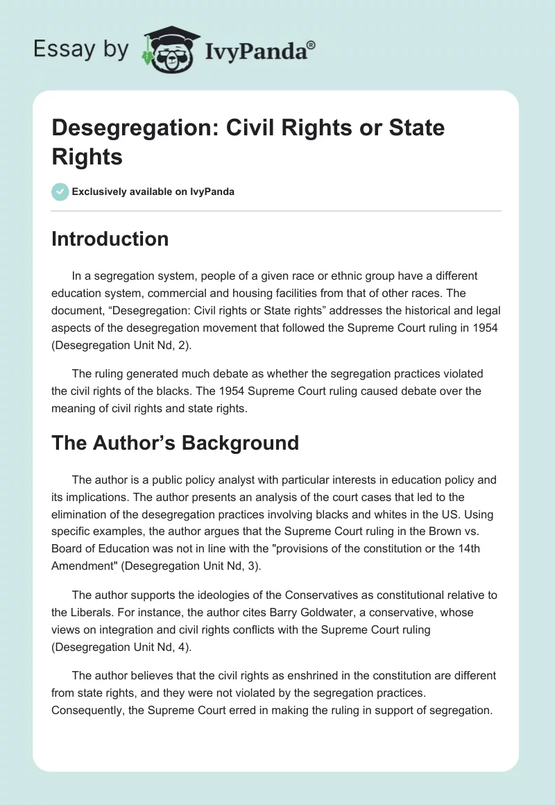 Desegregation: Civil Rights or State Rights. Page 1