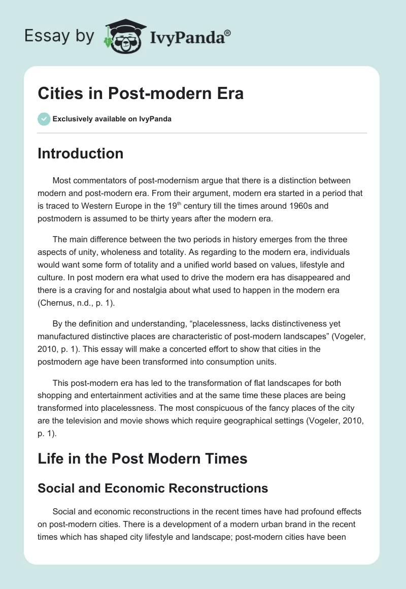 Cities in Post-modern Era. Page 1