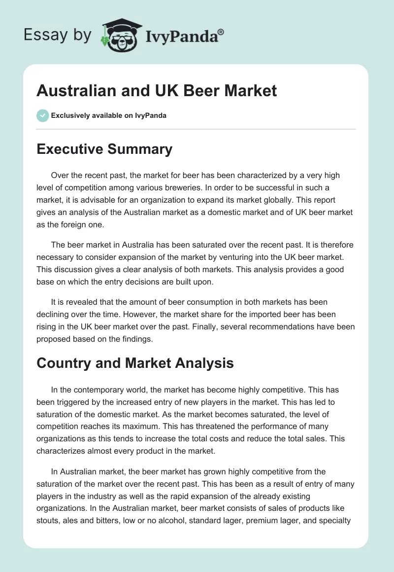 Australian and UK Beer Market. Page 1