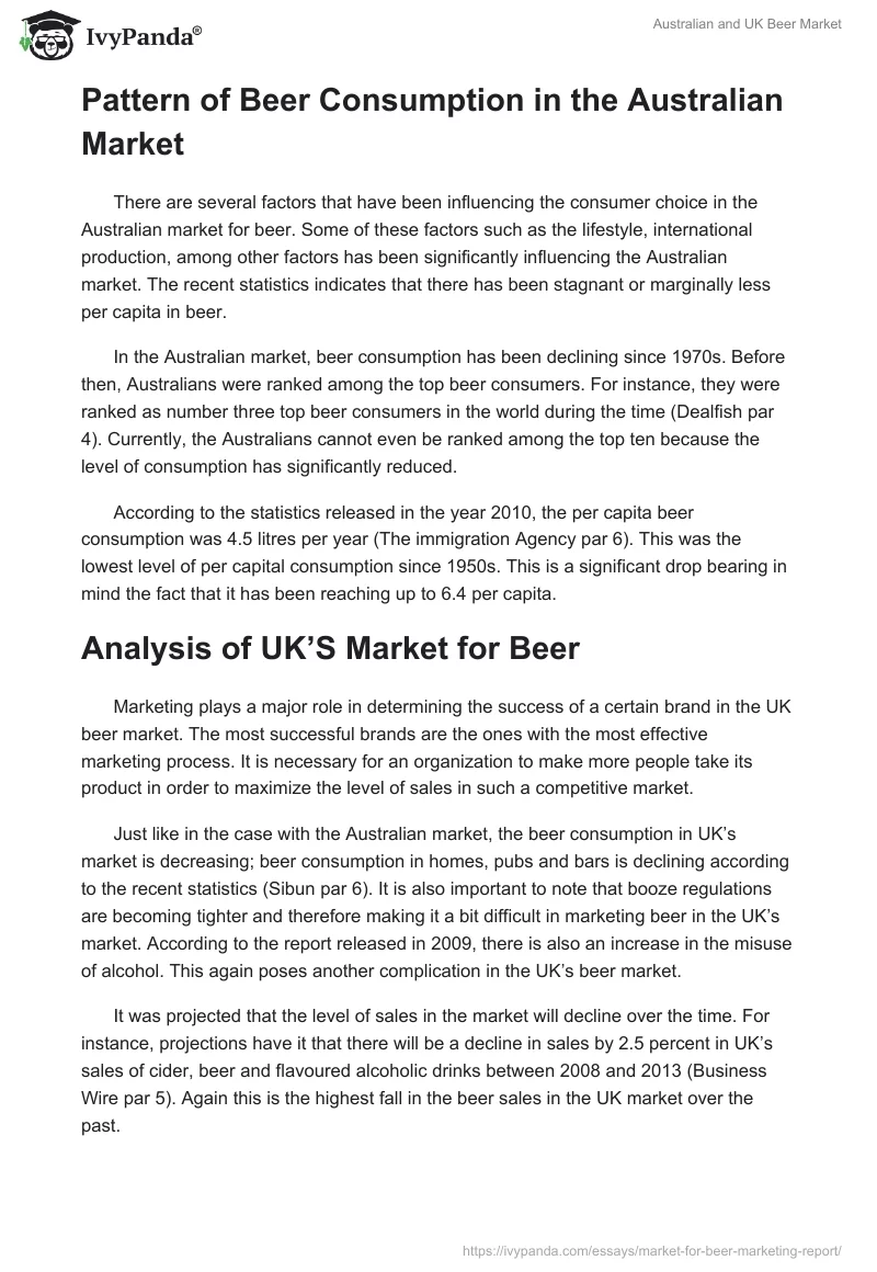 Australian and UK Beer Market. Page 4