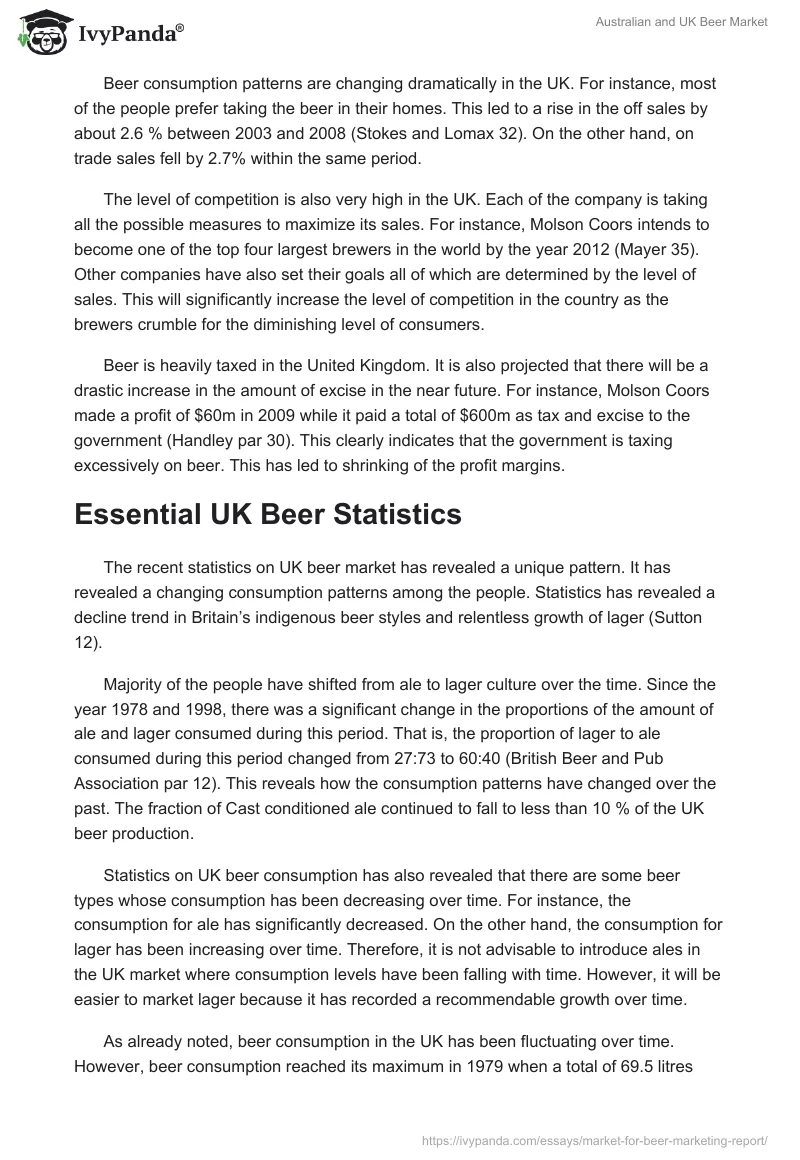 Australian and UK Beer Market. Page 5