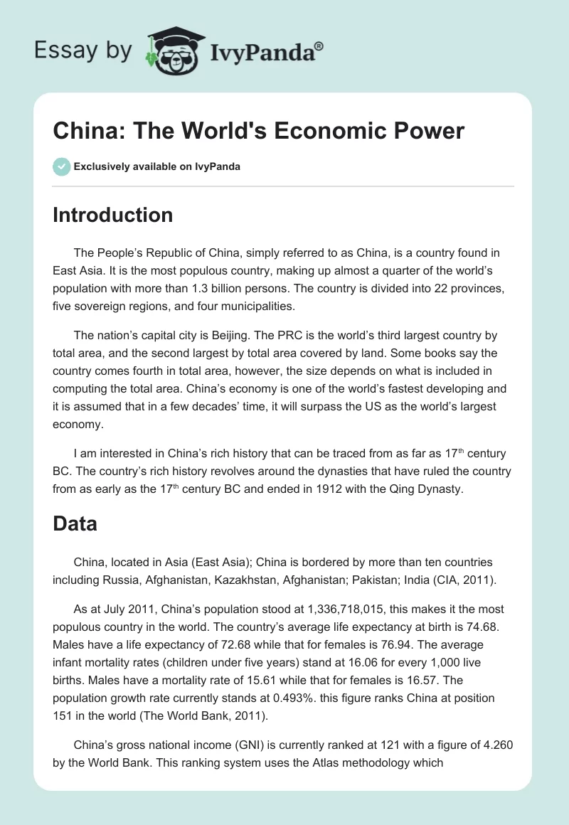 China: The World's Economic Power. Page 1