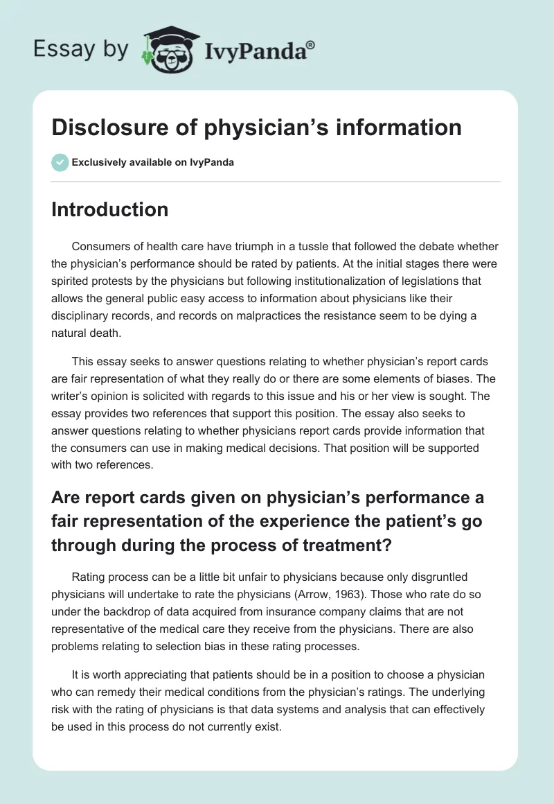 Disclosure of physician’s information. Page 1