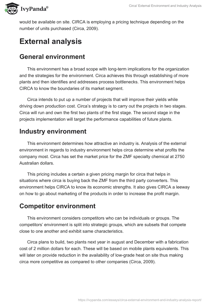 Circa' External Environment and Industry Analysis. Page 5