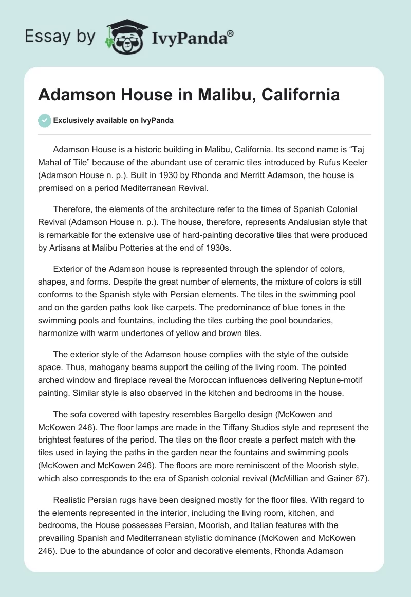 Adamson House in Malibu, California. Page 1