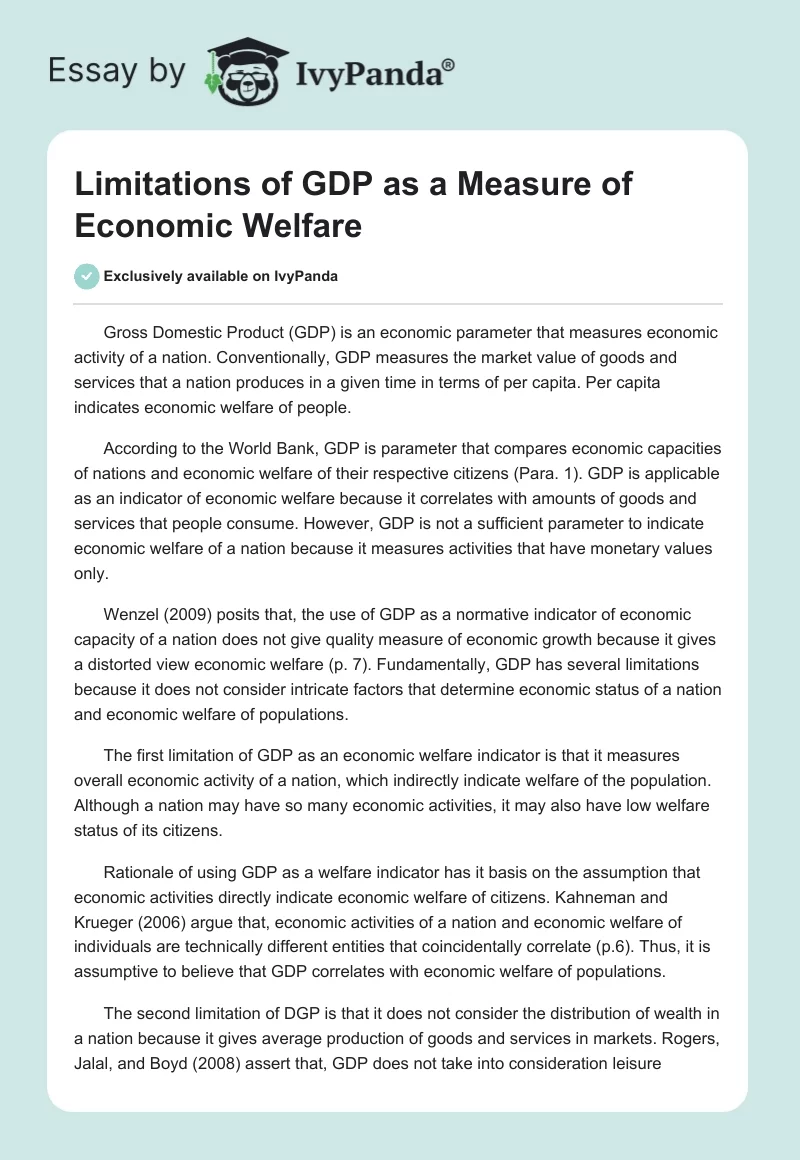 Limitations of GDP as a Measure of Economic Welfare. Page 1