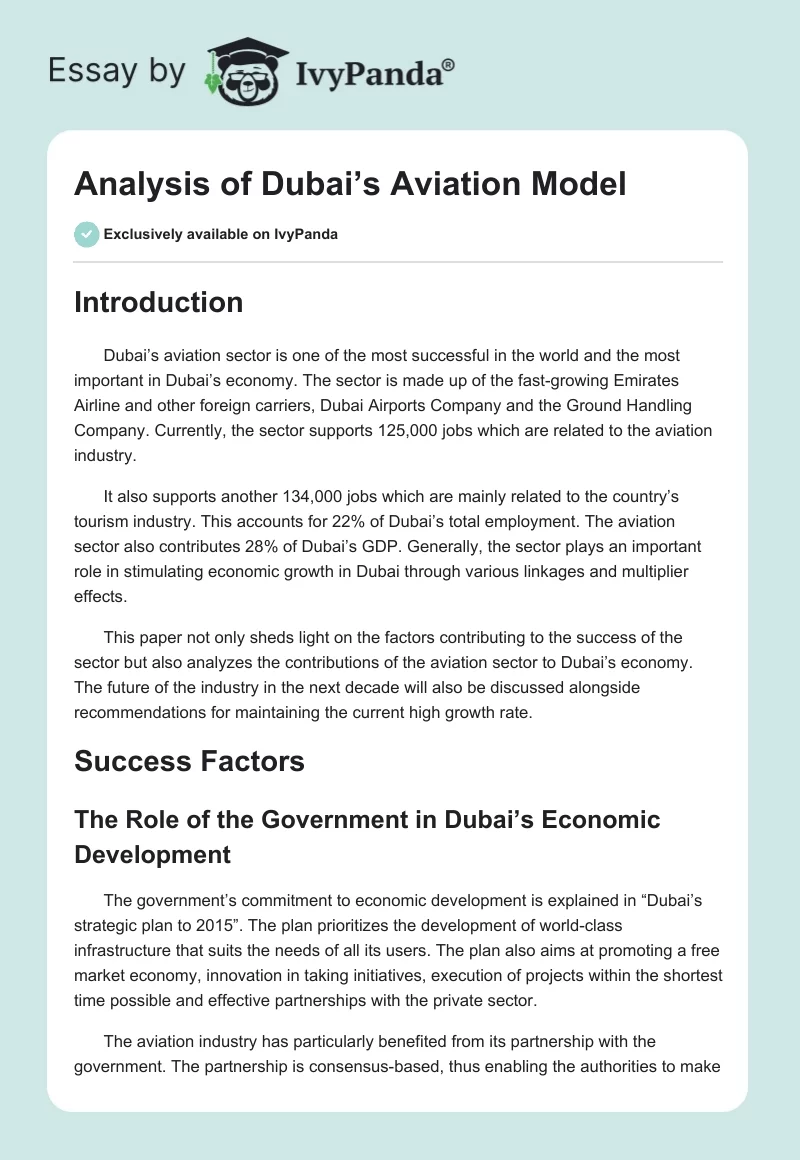 Analysis of Dubai’s Aviation Model. Page 1