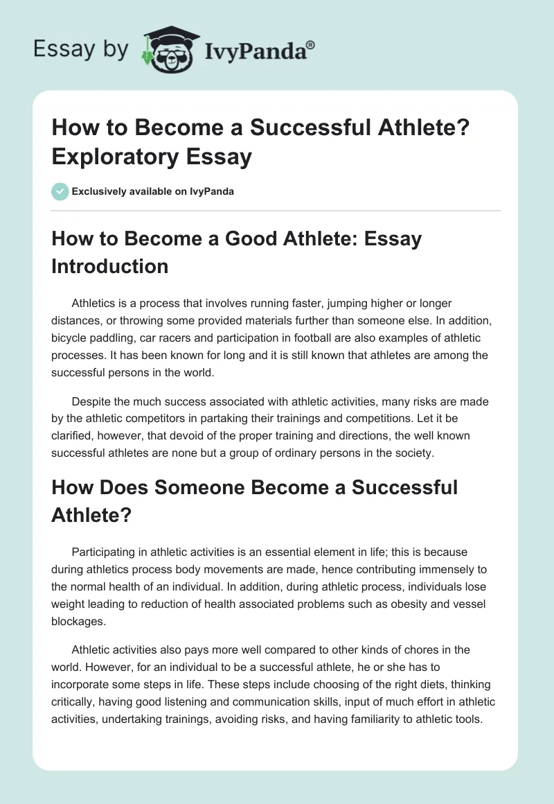 How to Become a Successful Athlete? Exploratory Essay. Page 1