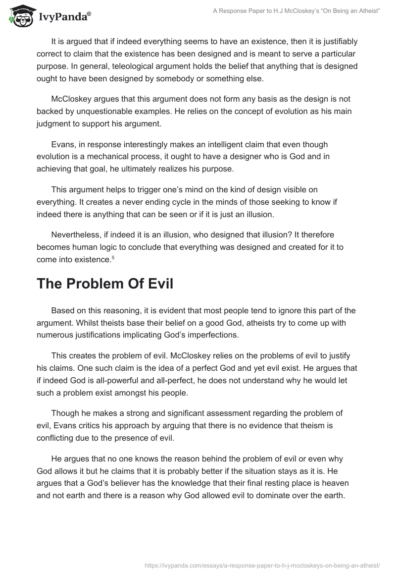 A Response Paper to H.J McCloskey’s “On Being an Atheist”. Page 3