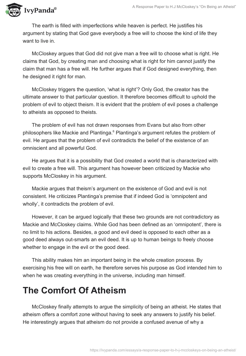 A Response Paper to H.J McCloskey’s “On Being an Atheist”. Page 4