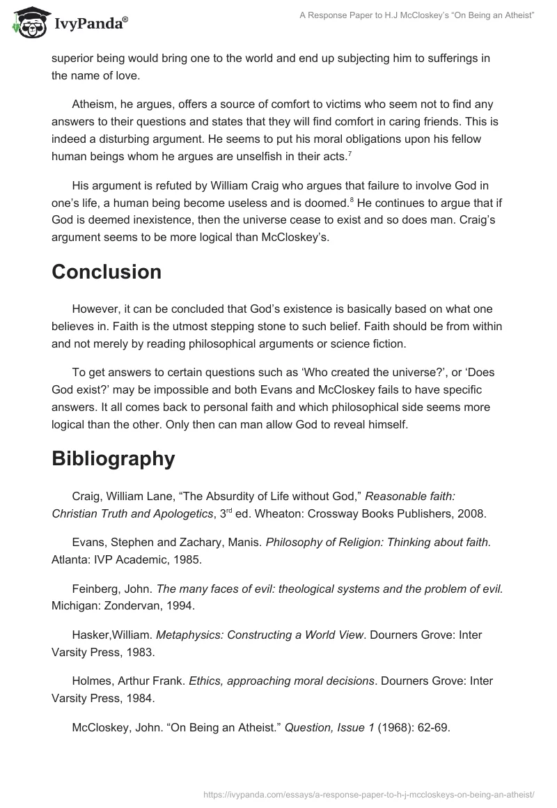 A Response Paper to H.J McCloskey’s “On Being an Atheist”. Page 5