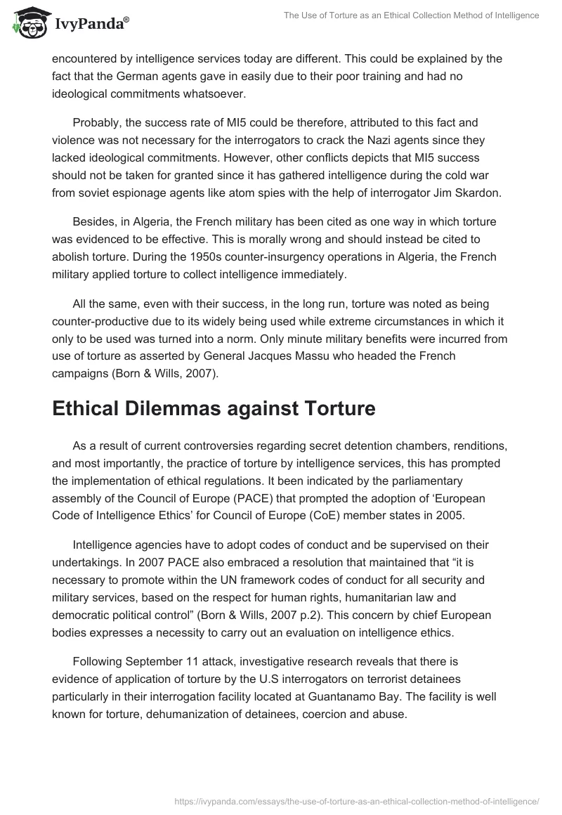 The Use of Torture as an Ethical Collection Method of Intelligence. Page 5