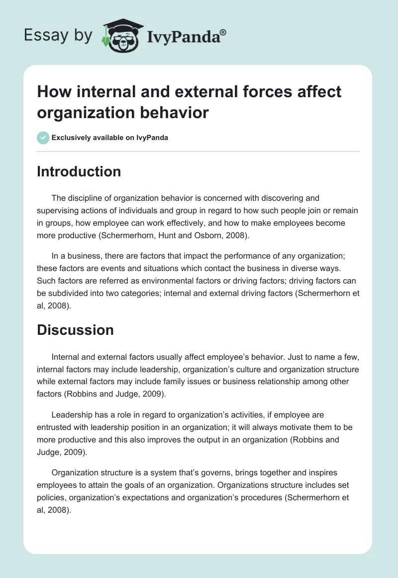 How Internal and External Forces Affect Organization Behavior. Page 1
