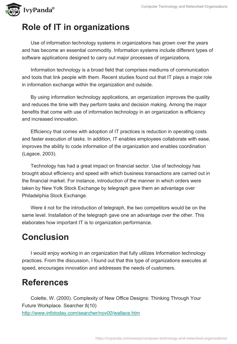 Computer Technology and Networked Organizations. Page 3