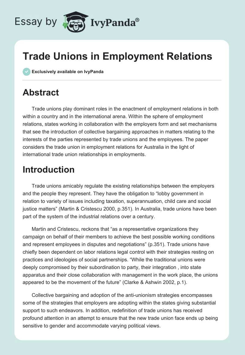 Trade Unions in Employment Relations. Page 1