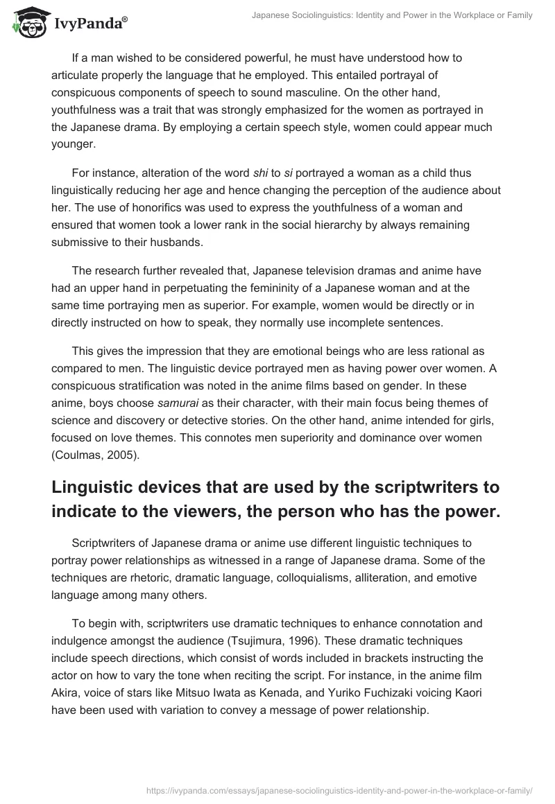 Japanese Sociolinguistics: Identity and Power in the Workplace or Family. Page 2