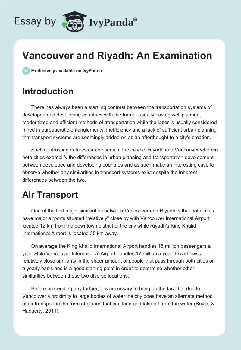 Vancouver and Riyadh: An Examination. Page 1