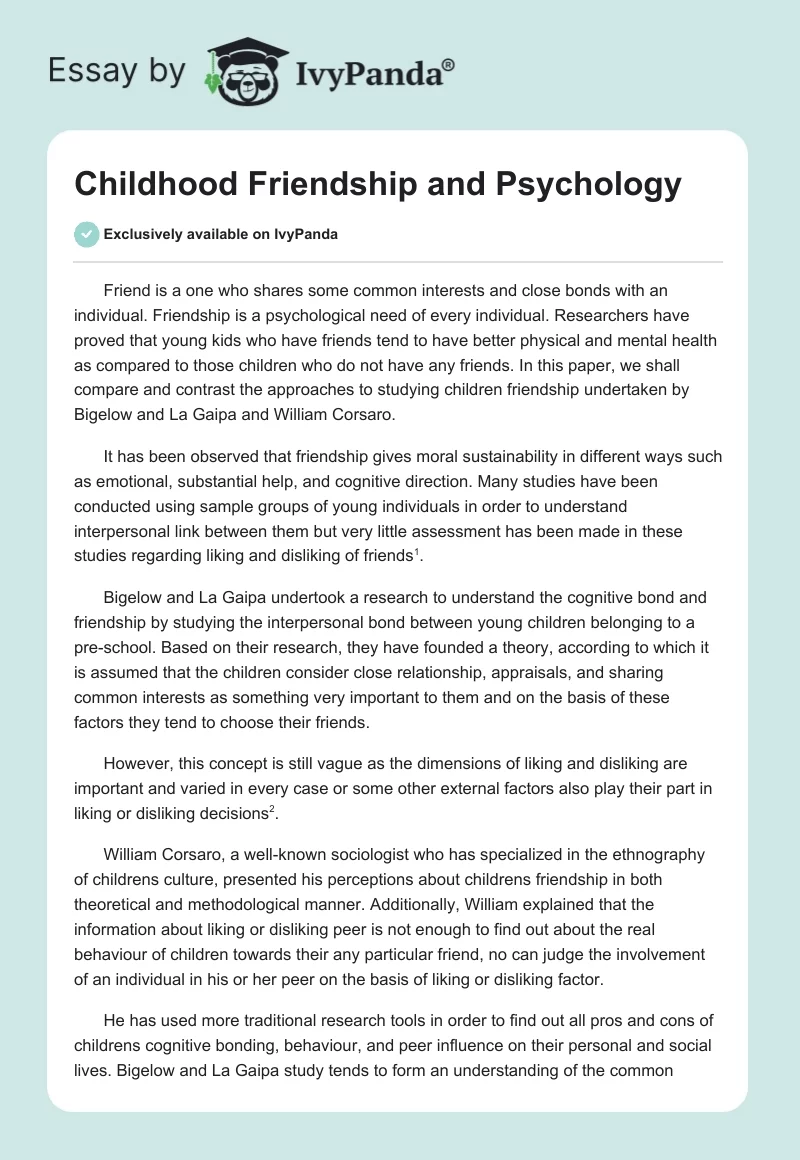 Childhood Friendship and Psychology. Page 1