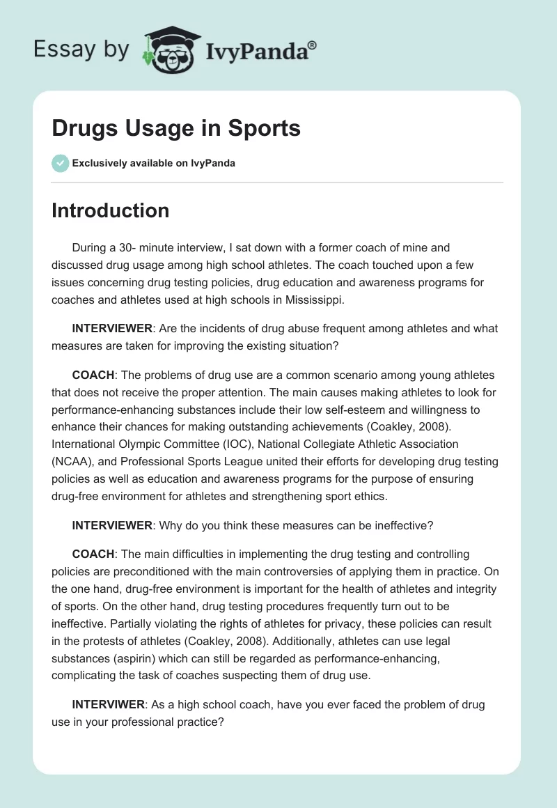 Drugs Usage in Sports. Page 1