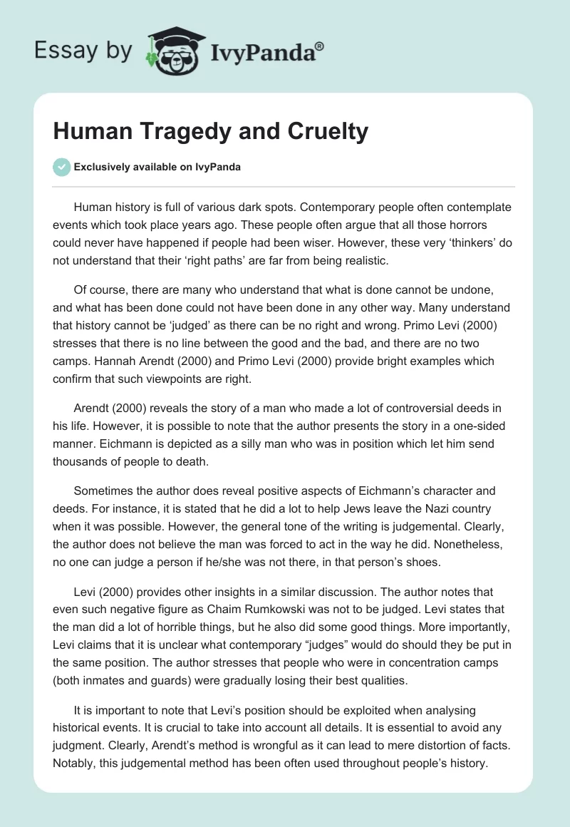 Human Tragedy and Cruelty. Page 1