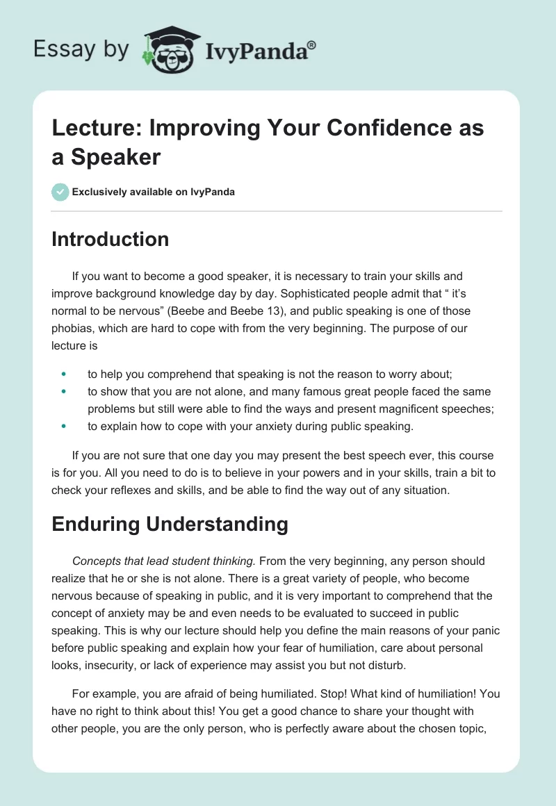 Lecture: Improving Your Confidence as a Speaker. Page 1