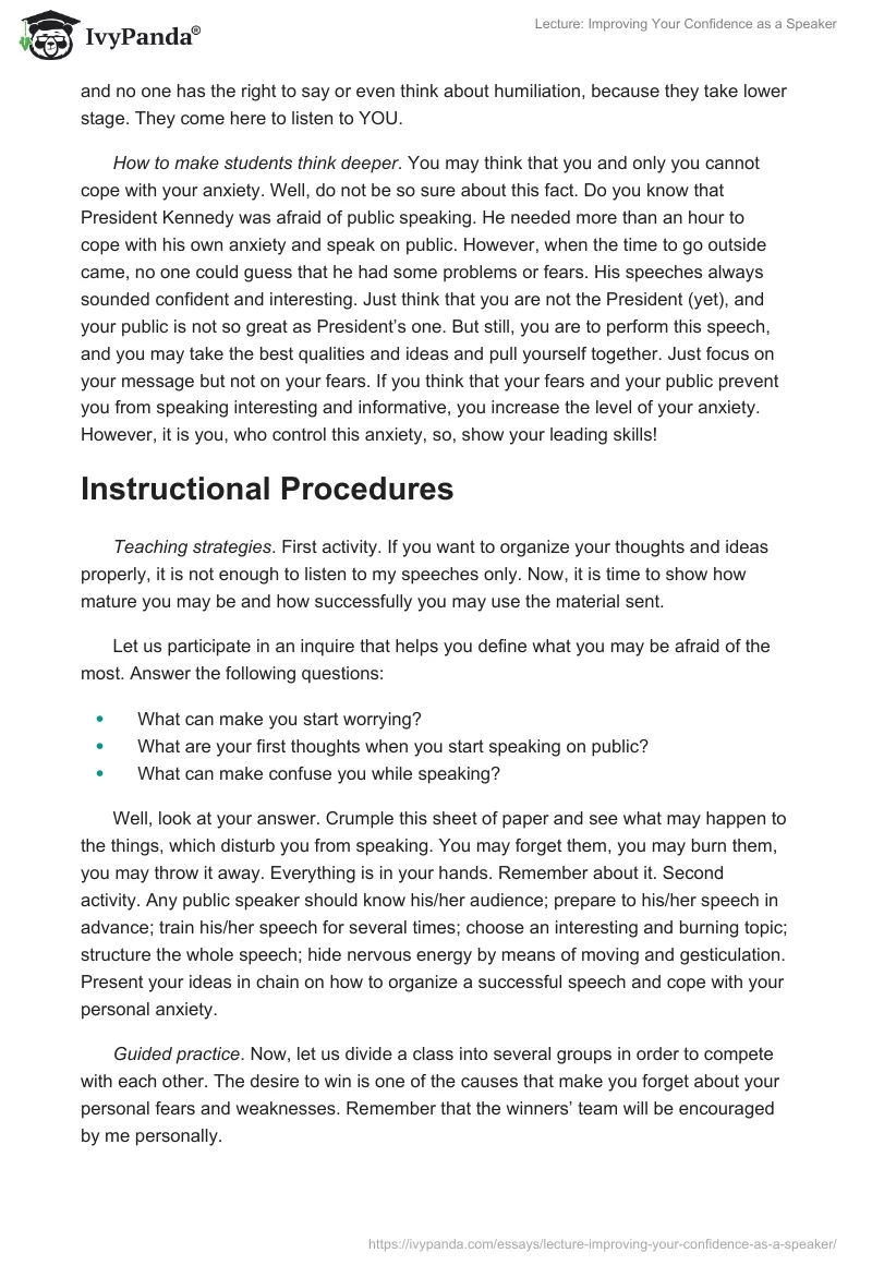 Lecture: Improving Your Confidence as a Speaker. Page 2