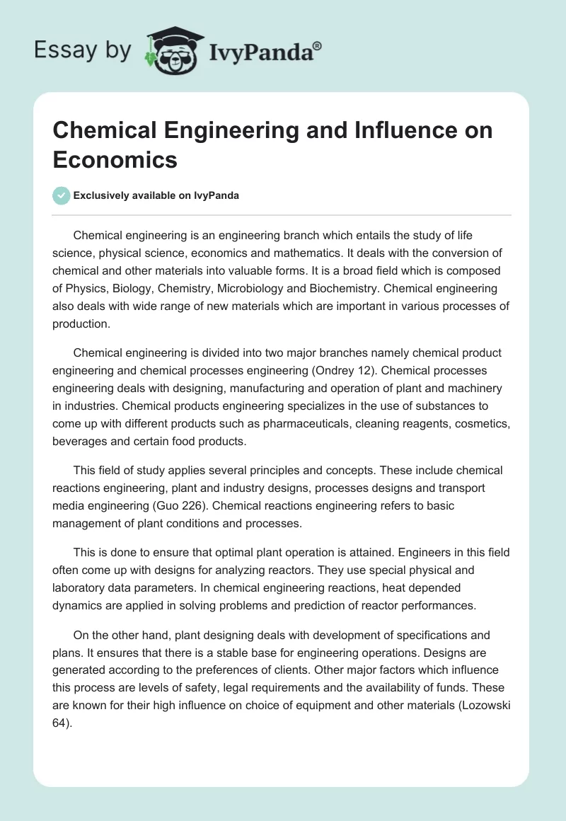 Chemical Engineering and Influence on Economics. Page 1