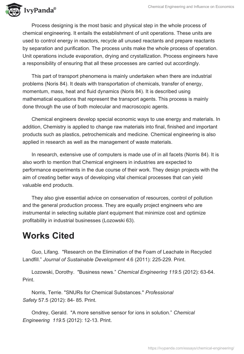 Chemical Engineering and Influence on Economics. Page 2