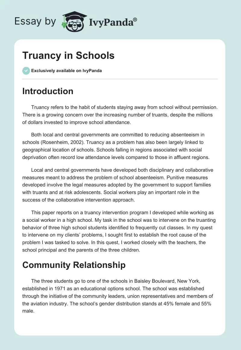 Truancy in Schools. Page 1
