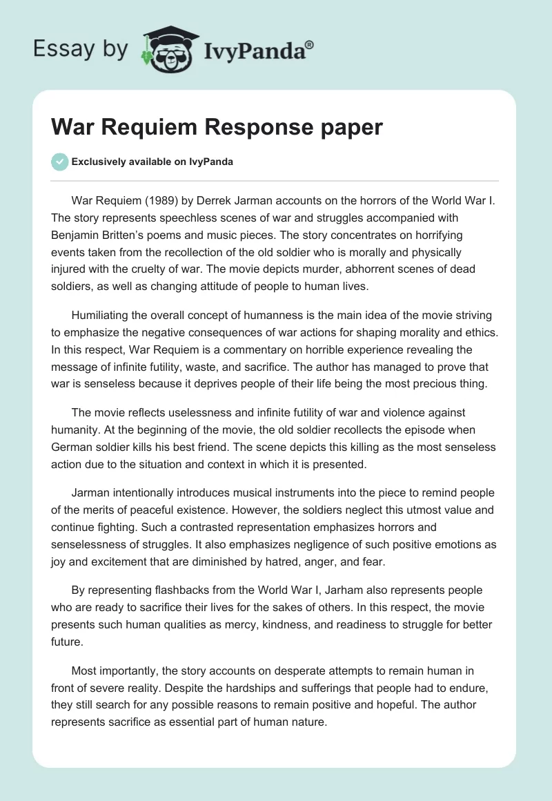 War Requiem Response Paper. Page 1