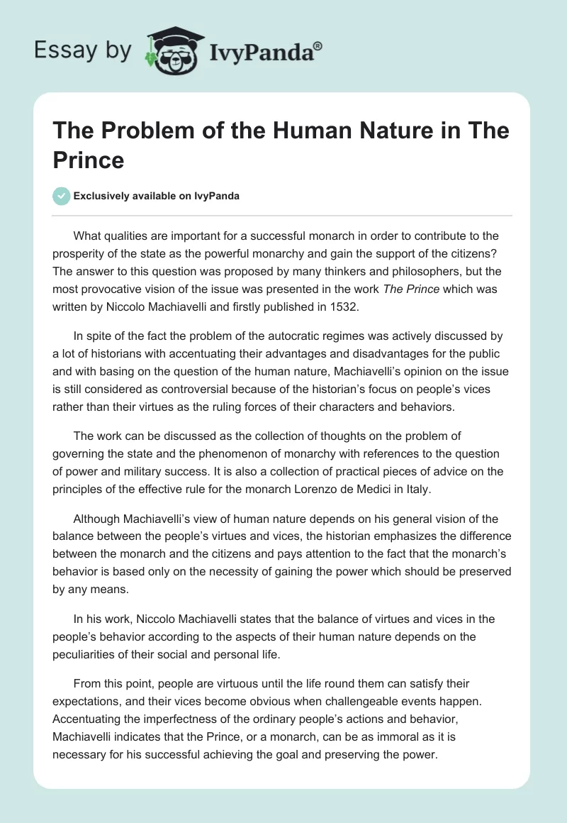 The Problem of the Human Nature in The Prince. Page 1