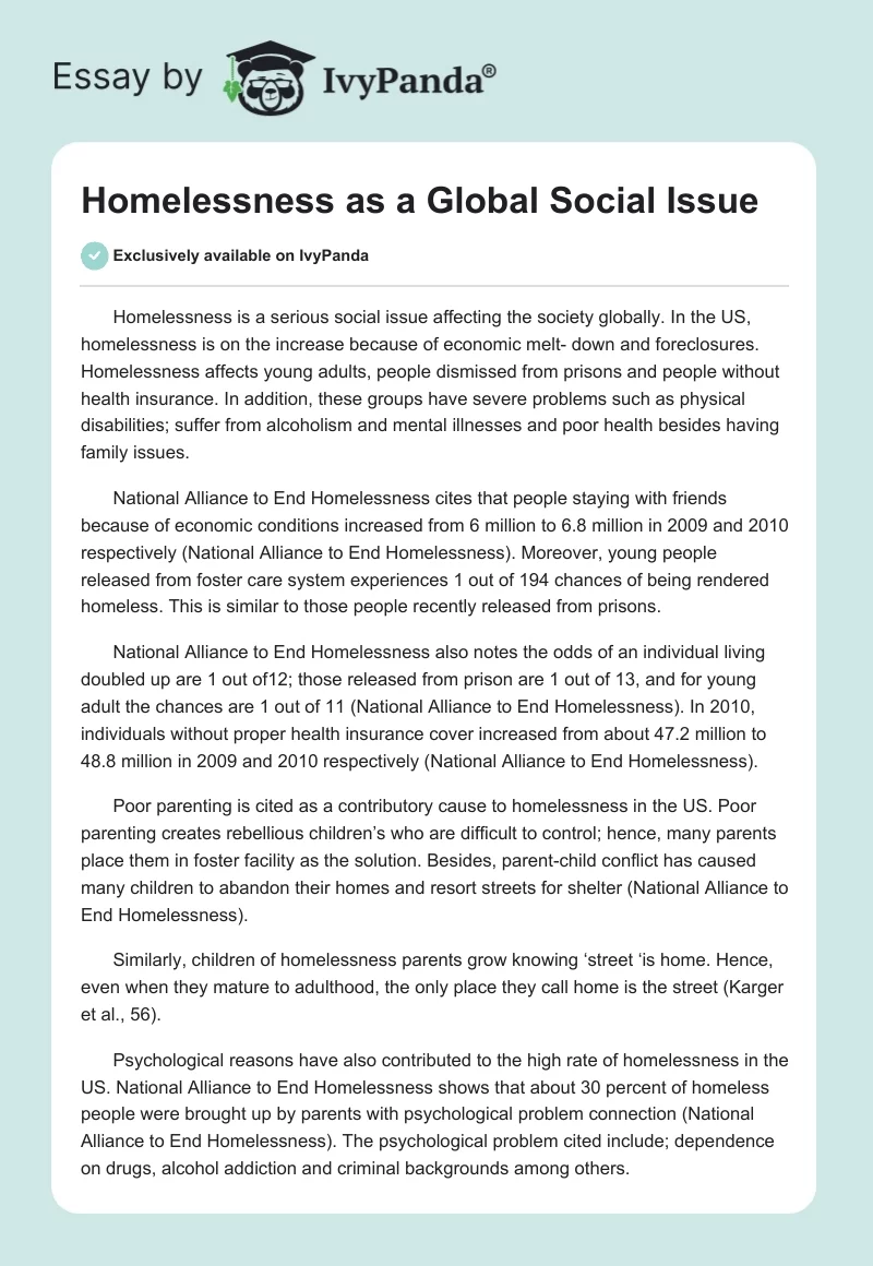 Homelessness as a Global Social Issue. Page 1