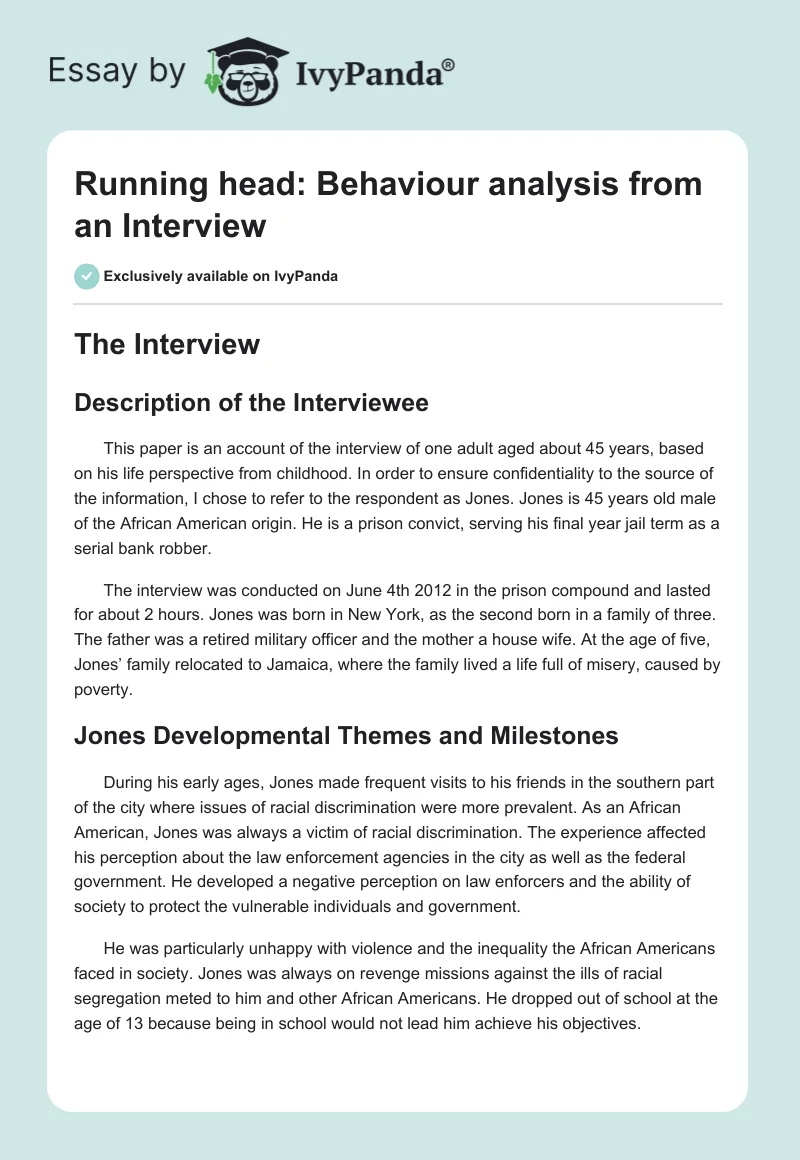 Running head: Behaviour analysis from an Interview. Page 1
