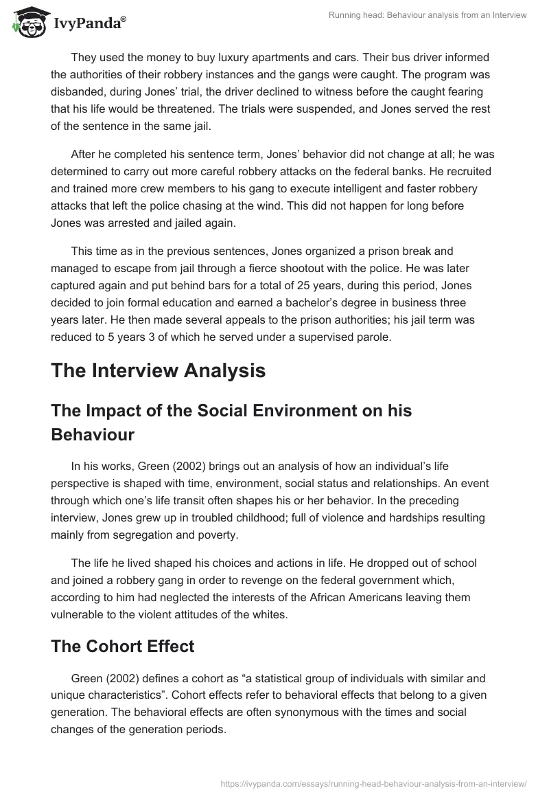 Running head: Behaviour analysis from an Interview. Page 3