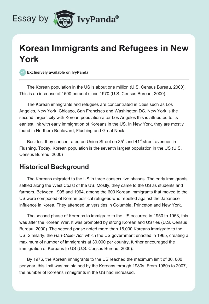 Korean Immigrants and Refugees in New York. Page 1