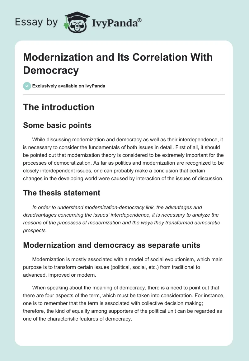 Modernization and Its Correlation With Democracy. Page 1