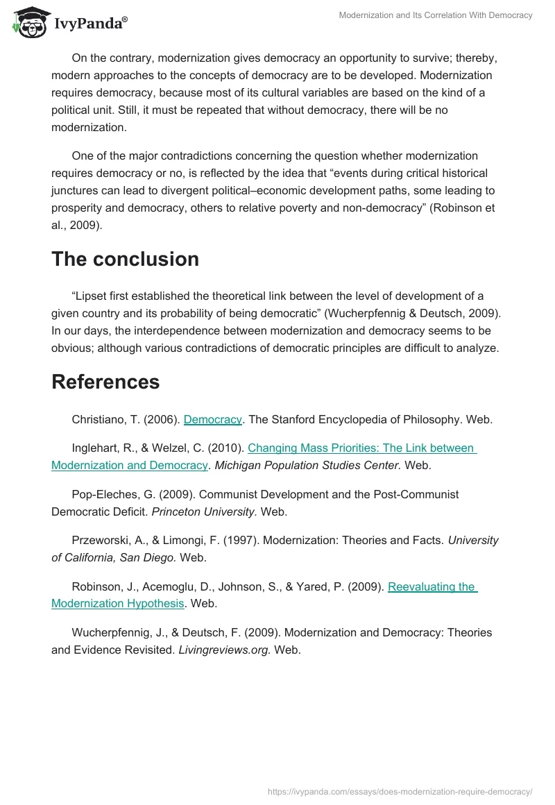 Modernization And Its Correlation With Democracy 1122 Words Research Paper Example