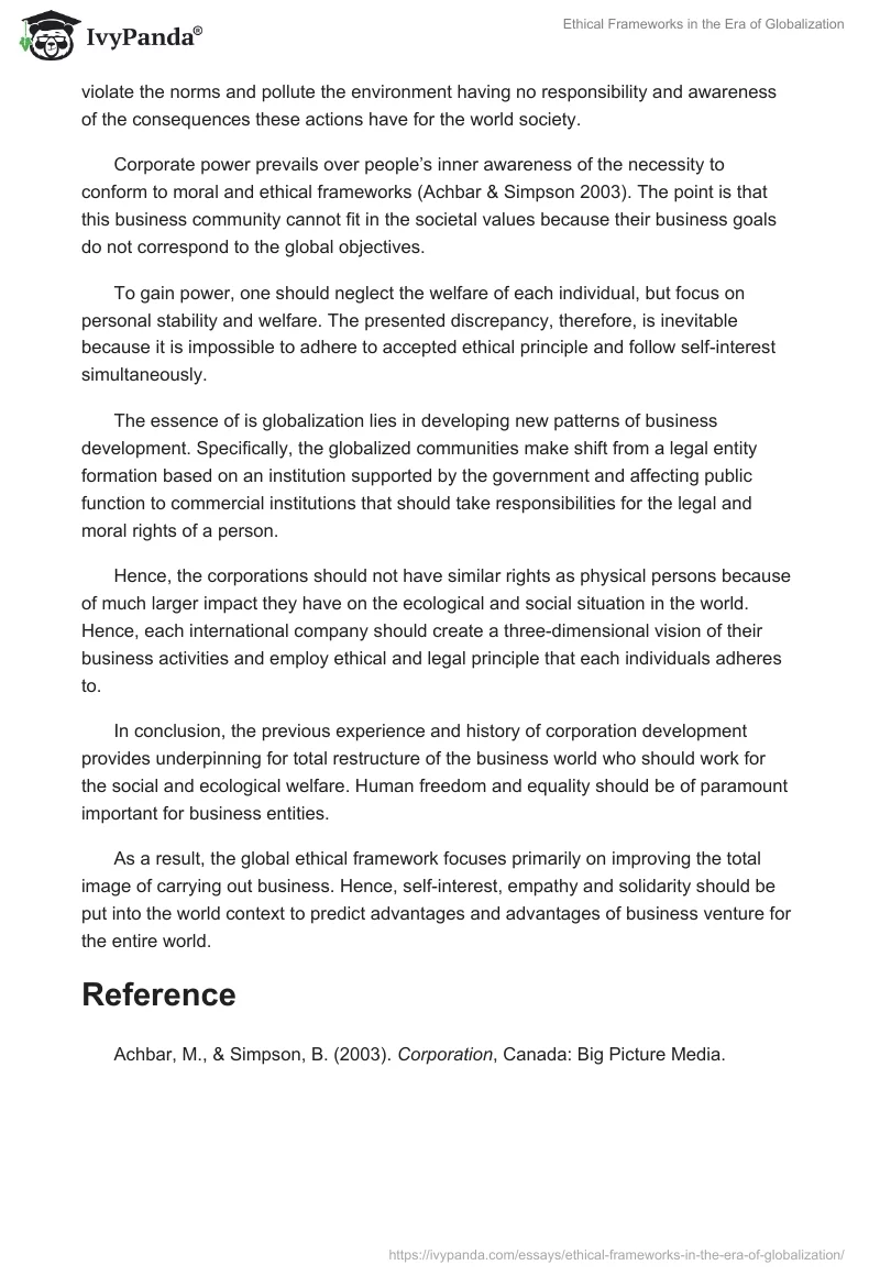 Ethical Frameworks in the Era of Globalization. Page 2
