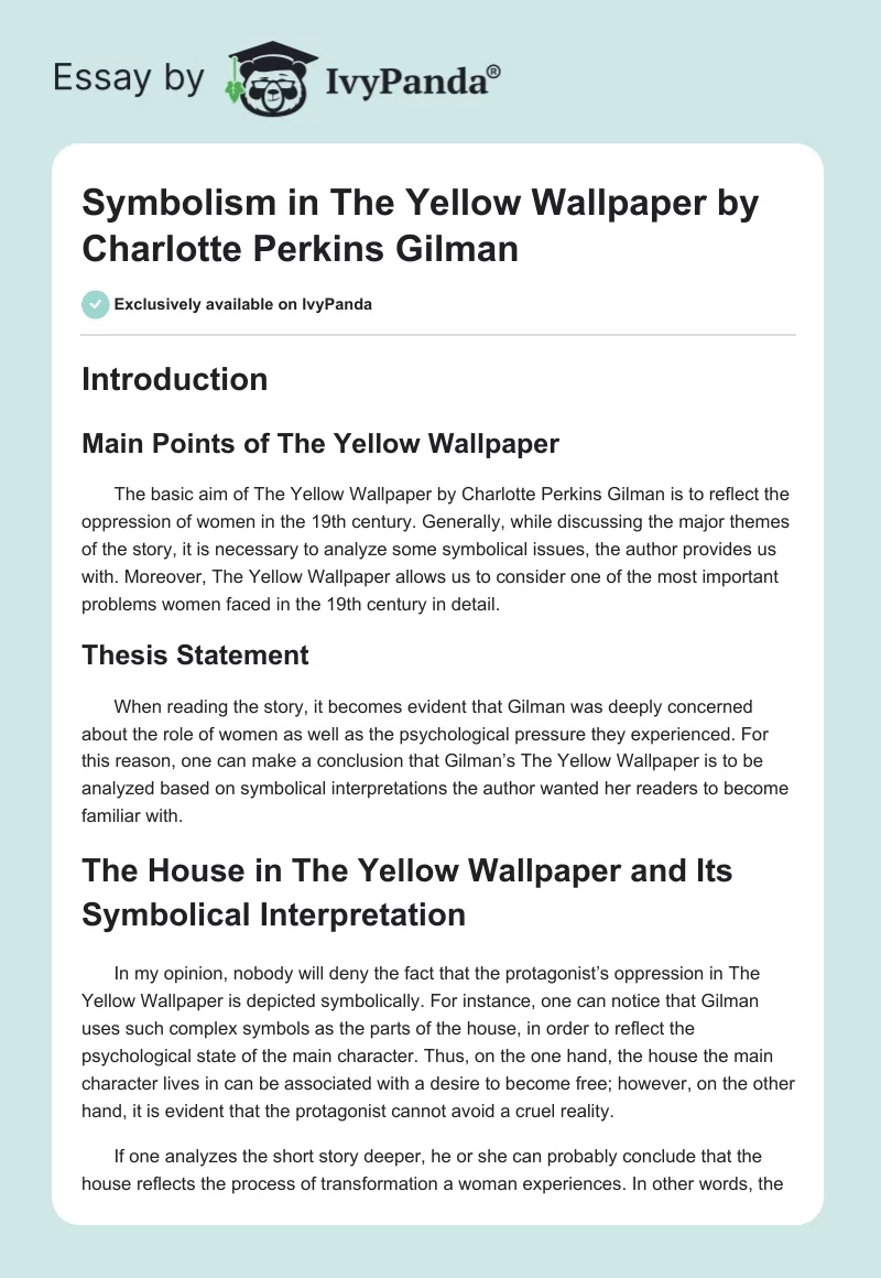 Symbolism in "The Yellow Wallpaper" by Charlotte Perkins Gilman. Page 1