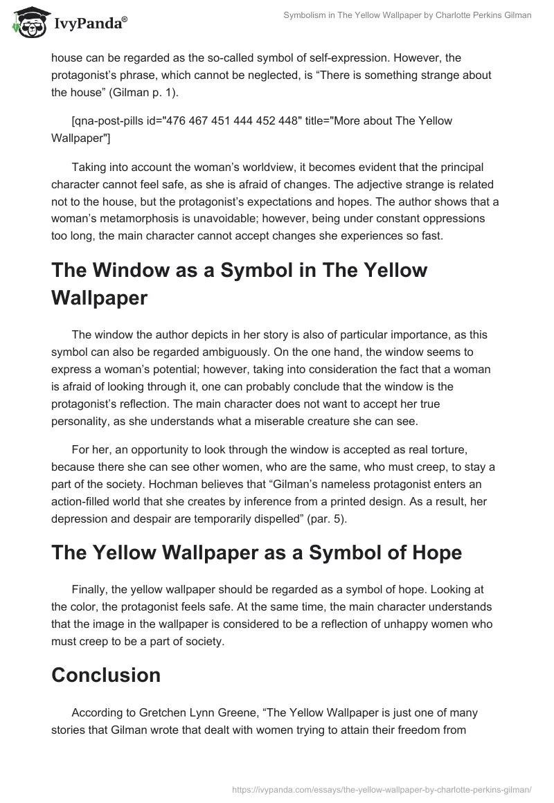 Symbolism in "The Yellow Wallpaper" by Charlotte Perkins Gilman. Page 2