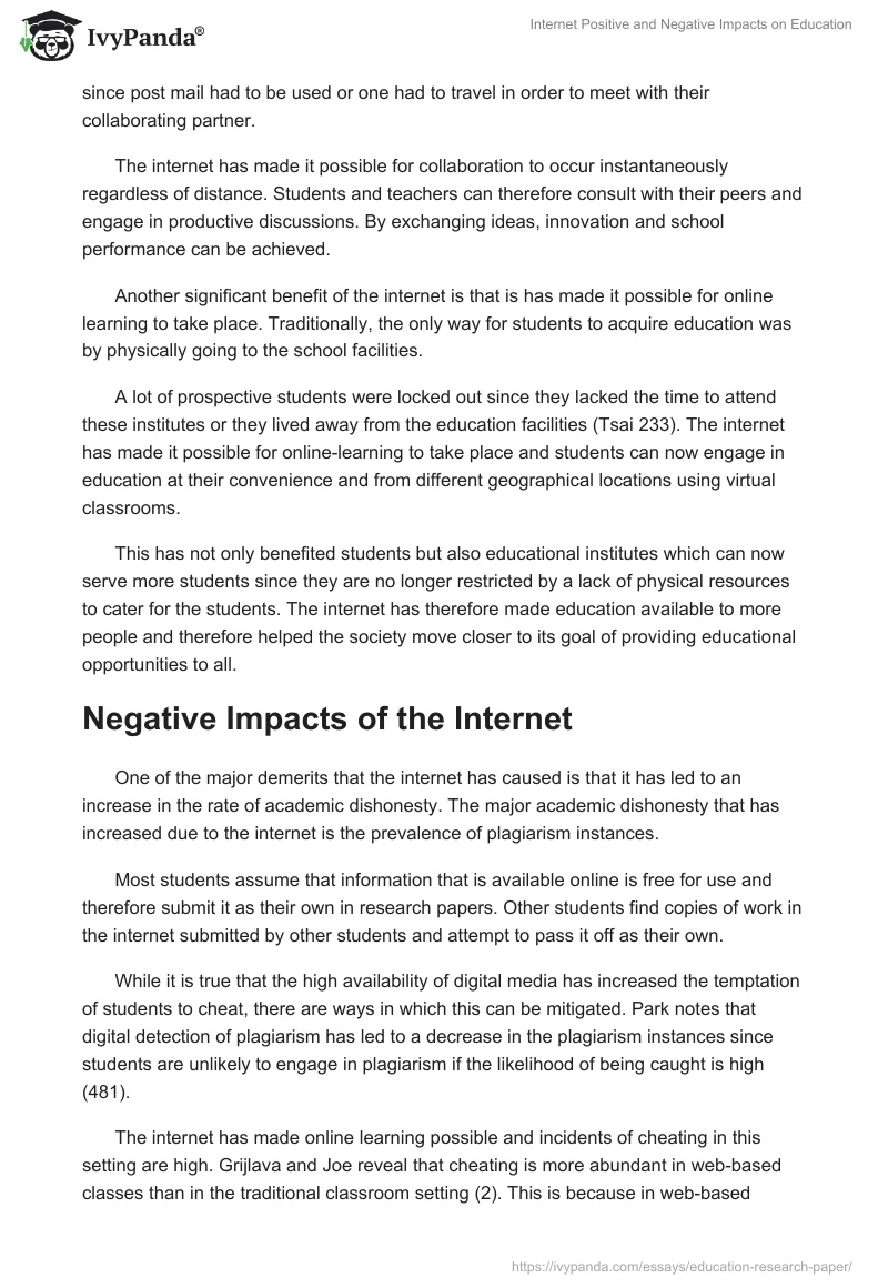 Internet Positive and Negative Impacts on Education. Page 2